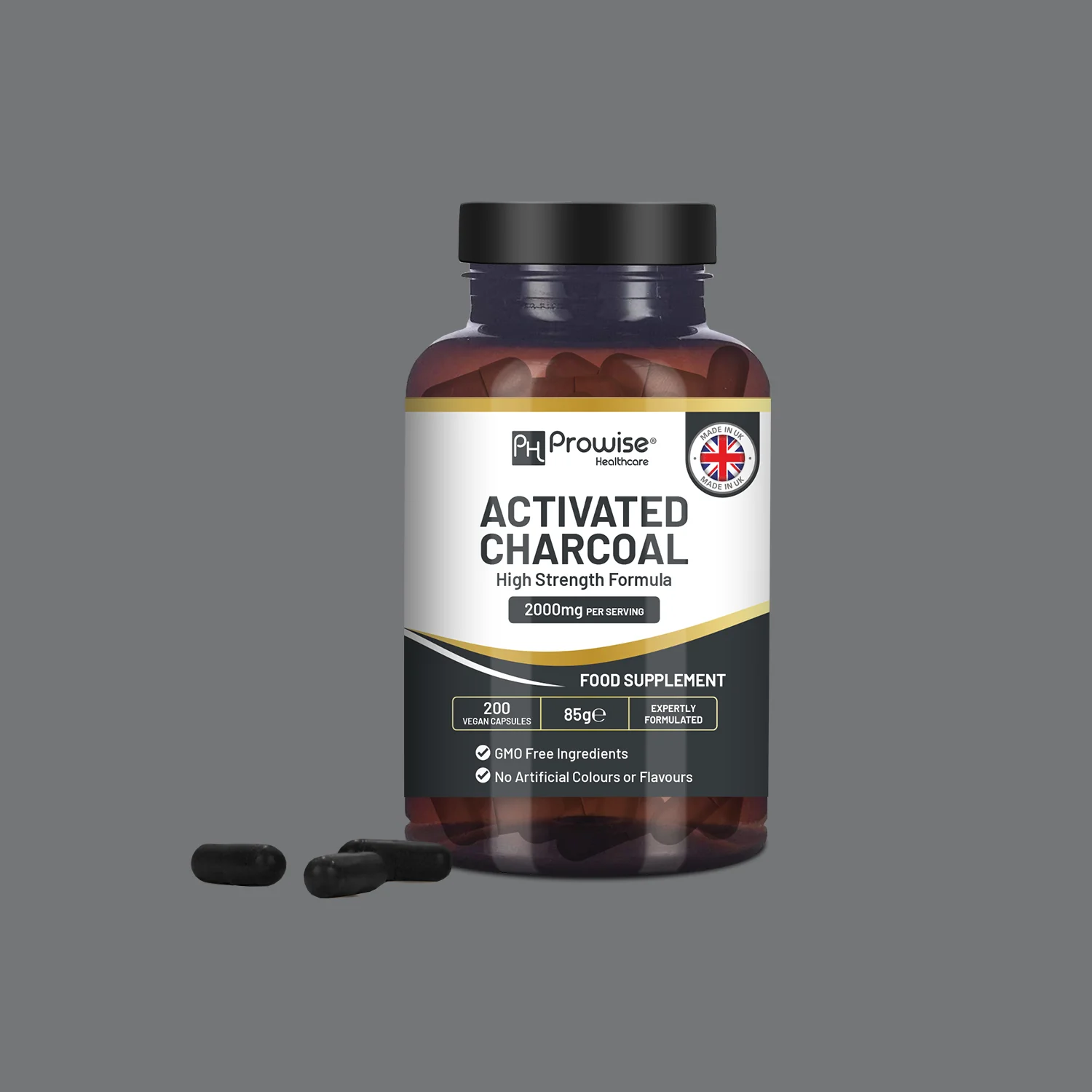 Activated Charcoal Capsules 2000mg 200 Capsules Per Serving