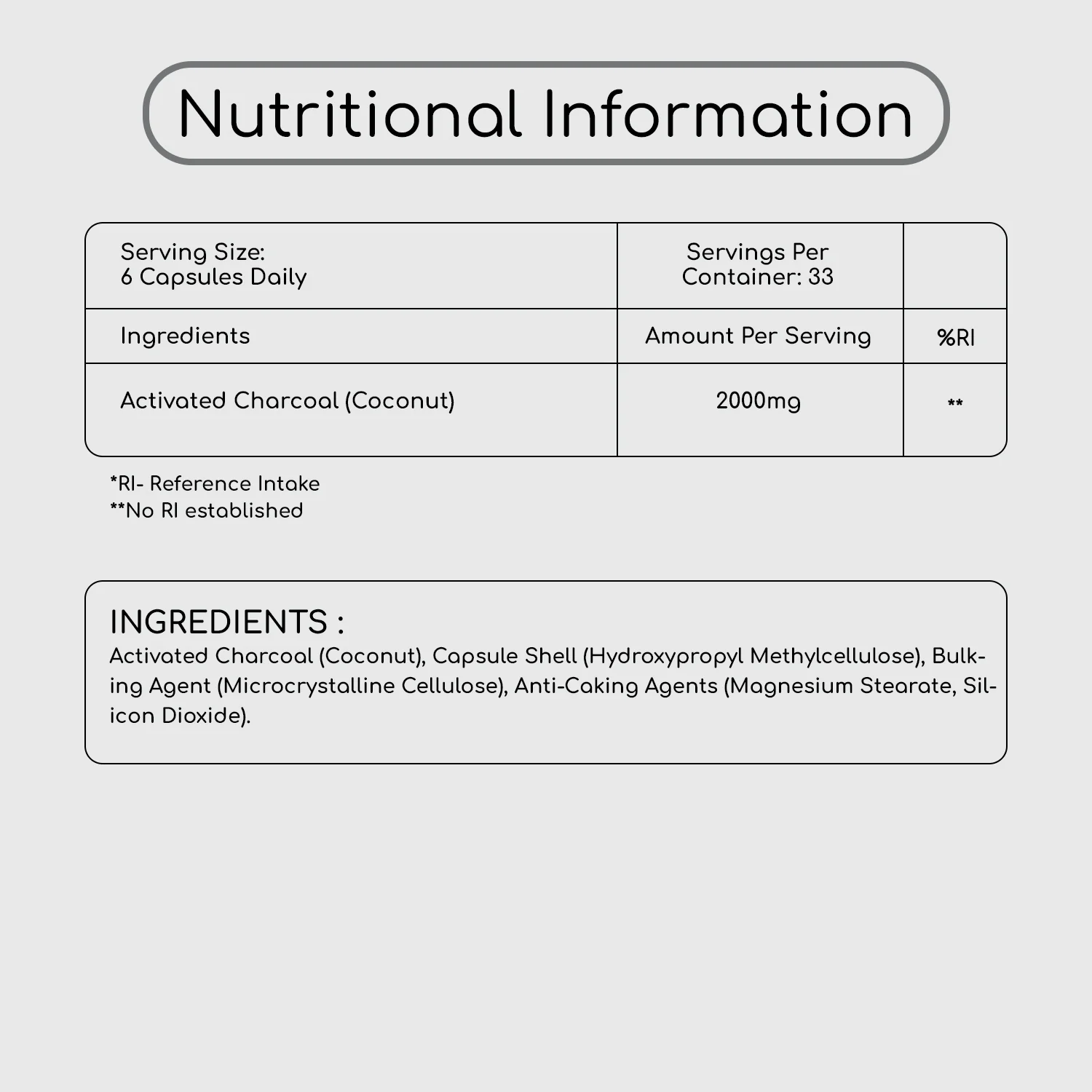 Activated Charcoal Capsules 2000mg 200 Capsules Per Serving - Image 3