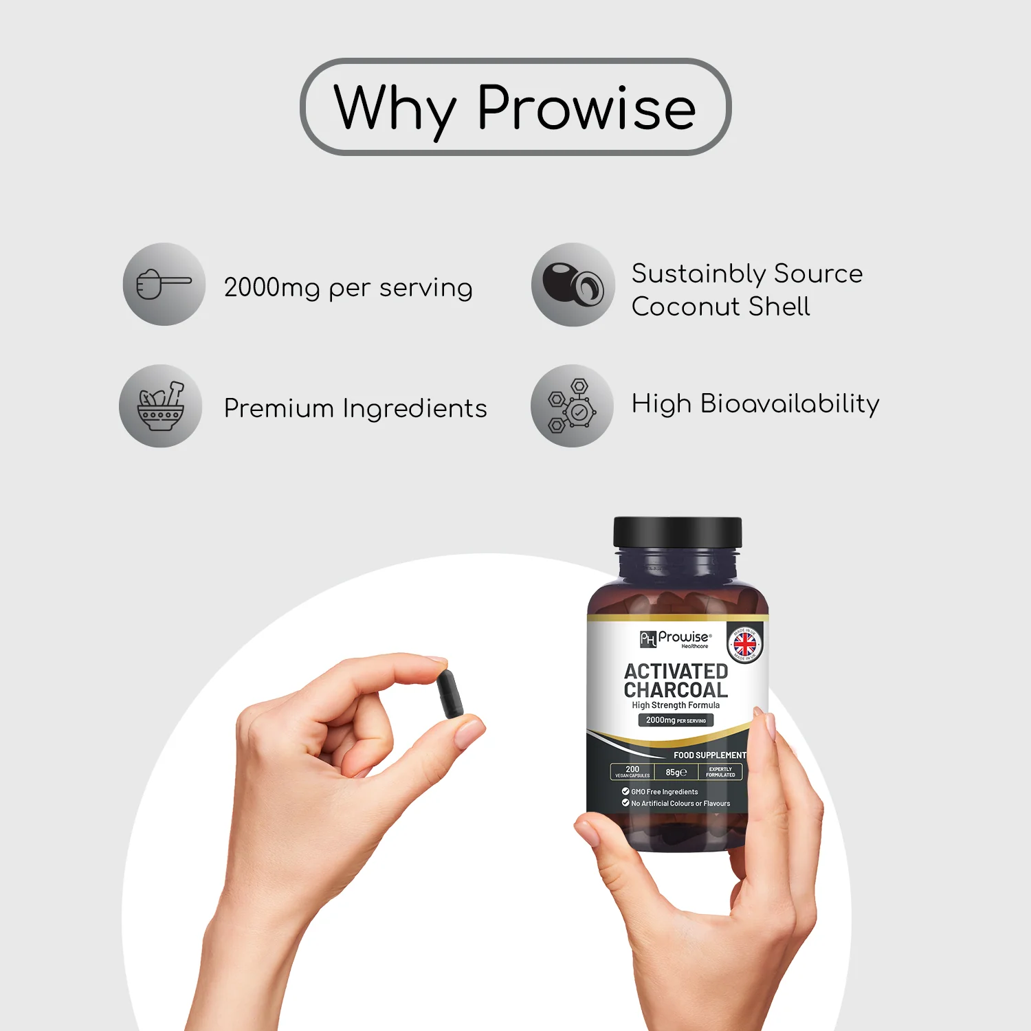 Activated Charcoal Capsules 2000mg 200 Capsules Per Serving - Image 4