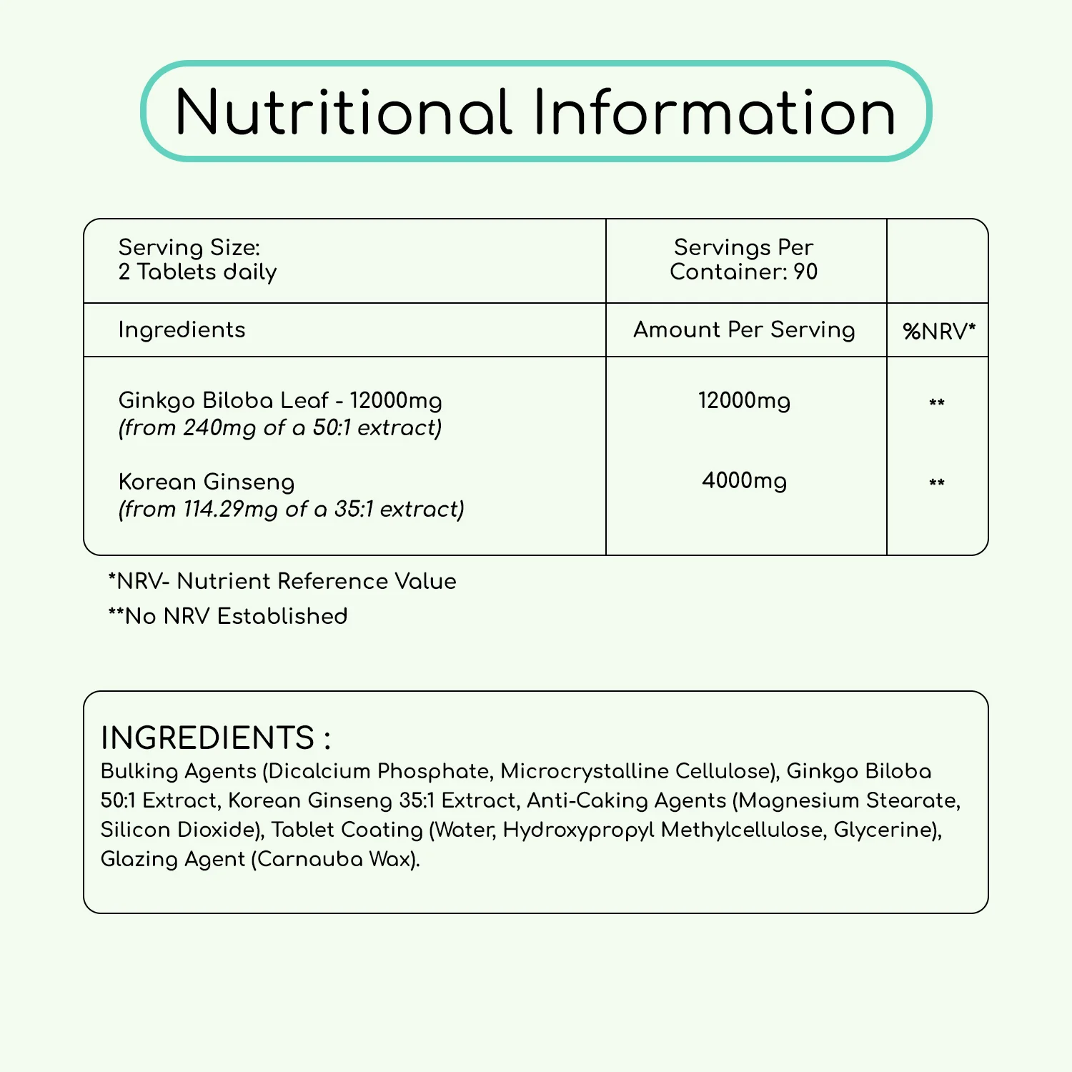 Ginkgo Biloba And Ginseng 16000mg 180 Vegan Tablets - Image 3
