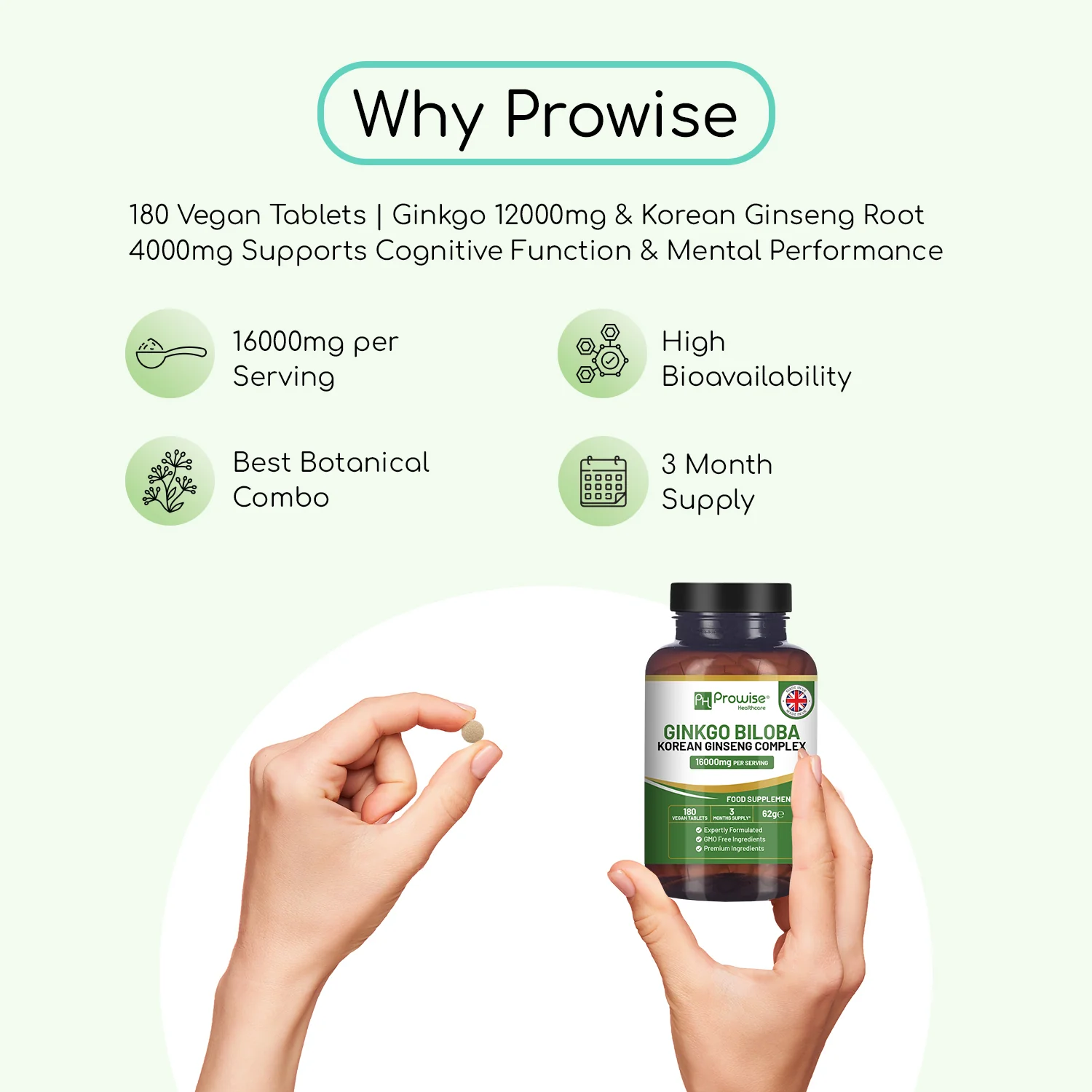 Ginkgo Biloba And Ginseng 16000mg 180 Vegan Tablets - Image 4