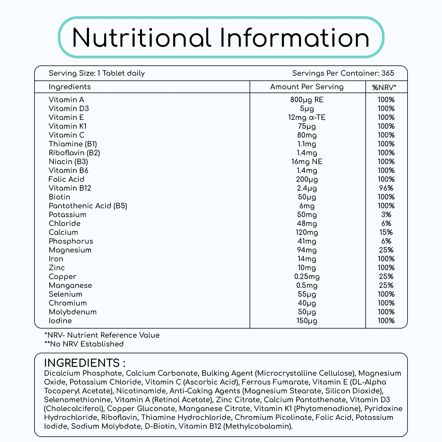 A-Z Multivitamin Tablets 365 Vegan Food Supplement Tablets - Image 3