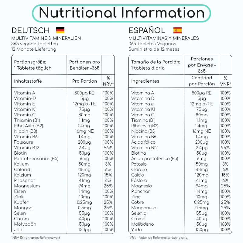 A-Z Multivitamin Tablets 365 Vegan Food Supplement Tablets - Image 6