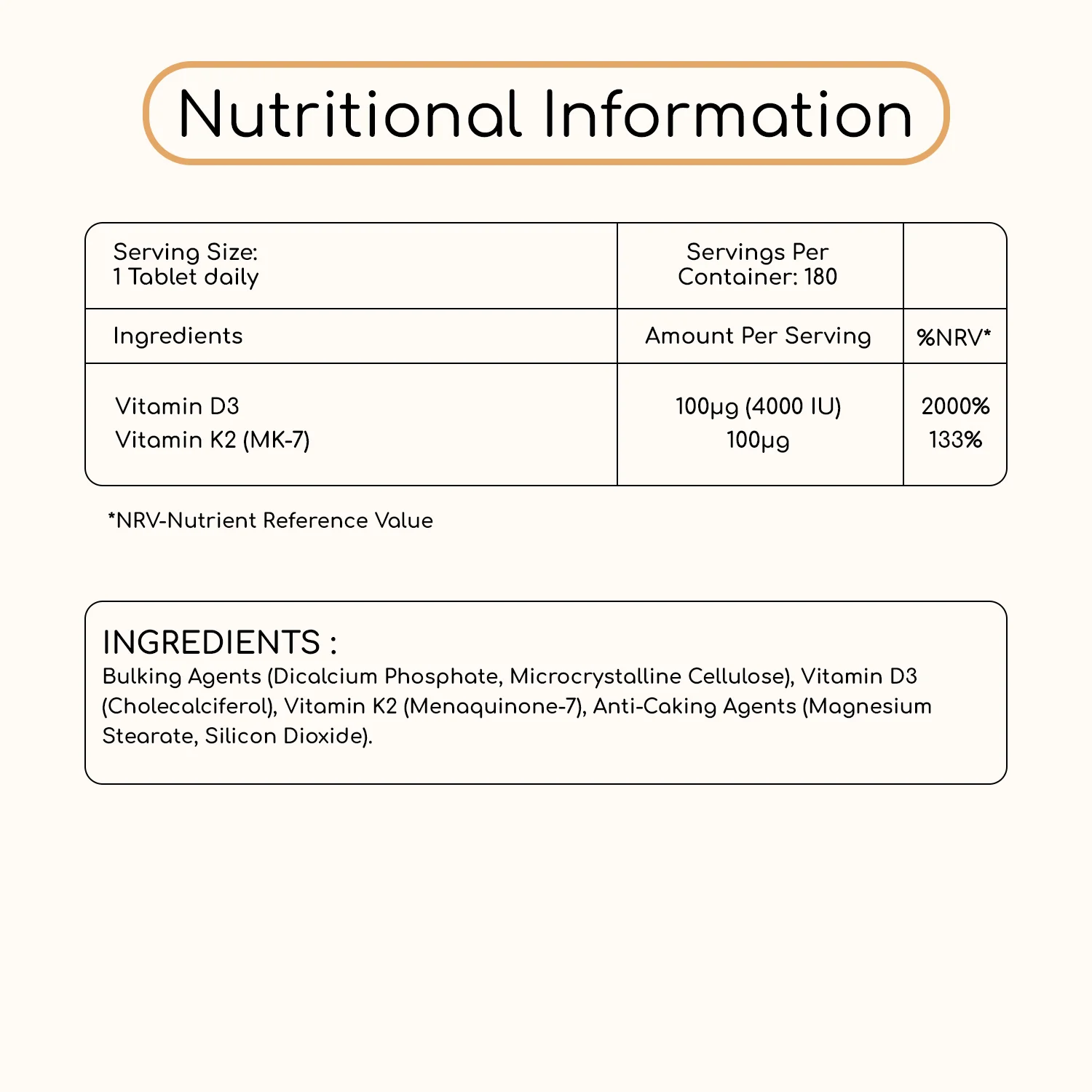 Vitamin D3 with Vitamin K2 MK7 180 Tablets - Image 3
